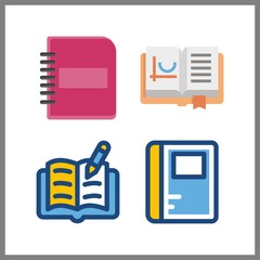 4 publication icon. Vector illustration publication set. notebook and open book icons for publication works