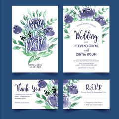 Fototapeta na wymiar bouquet of purple watercolor flowers wedding invitations