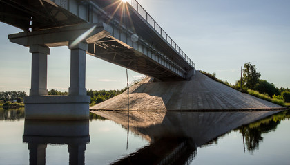 Russian landscape at Rybinsk Reservoir bridge.