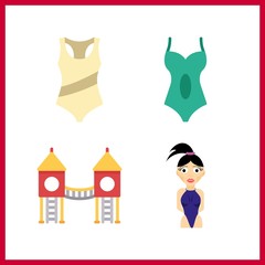 4 sand icon. Vector illustration sand set. swimsuit and playground icons for sand works