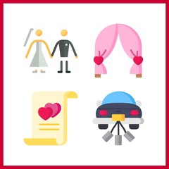 4 engagement icon. Vector illustration engagement set. the bridge and groom and marriage icons for engagement works