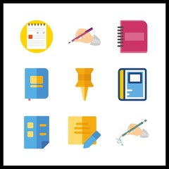 9 notepad icon. Vector illustration notepad set. write and notebook icons for notepad works