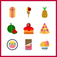 9 snack icon. Vector illustration snack set. ice cream ball and hot dog icons for snack works