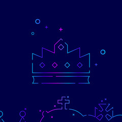 Royal Crown Vector Line Icon, Symbol, Pictogram, Sign on a Dark Blue Background. Related Bottom Border