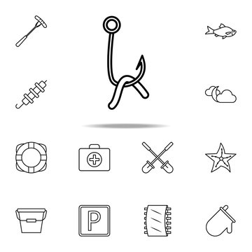 hook with a worm icon. Camping icons universal set for web and mobile
