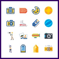 16 hobby icon. Vector illustration hobby set. zeppelin and ice skate icons for hobby works