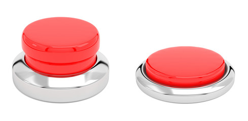 Red push buttons. Alert elements. Normal and pressed position. 3d render illustration