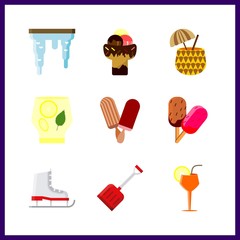 9 ice icon. Vector illustration ice set. shovel and icicle icons for ice works