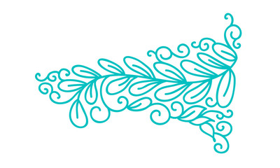Turquoise monoline scandinavian folk flourish vector with leaves and flowers. Corners and dividers for Valentines Day, wedding, birthday greeting card