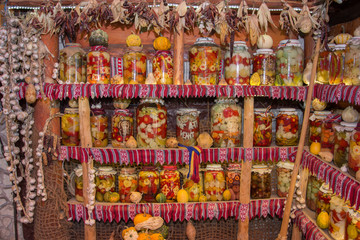 Fototapeta na wymiar Jar of pickles,romanian pickles,in Campia Turzii, Cluj