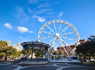 Taranto white ferris wheel in city center, January 2019, Puglia, Italy