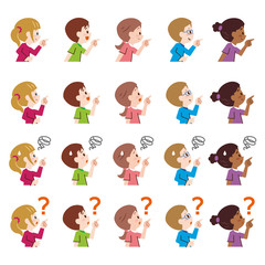 指差す子供達　表情のセット