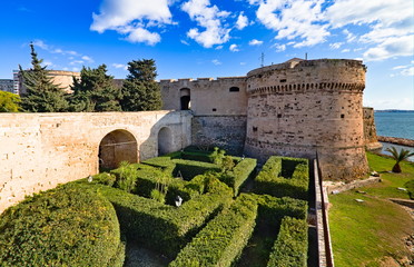Taranto Aragonese castle tower on the sea, Puglia, Italy
