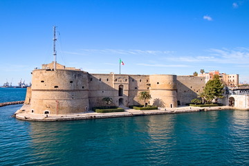 Aragonese Castle of Taranto and revolving bridge on the waterway, Puglia, Italy