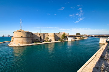 Aragonese Castle of Taranto and revolving bridge on the waterway, Puglia, Italy