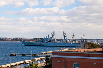 Italian navy military ship inside Taranto harbor, Puglia, Italy