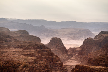 Amazing landscape with a beautiful canyon in Petra. Petra is a Unesco World heritage site, historical and archaeological city in southern Jordan.