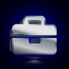 3D stylized Briefcase icon. Silver vector icon. Isolated symbol illustration on dark background.