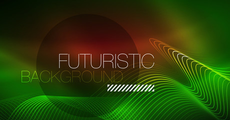 Abstract shiny glowinng color wave design element on dark background - science or technology concept