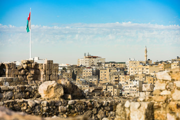 Stunning view of a skyline seen from the Amman Citadel in Jordan. The Amman Citadel is a historical site at the center of downtown Amman, Jordan