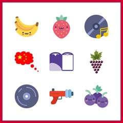 9 path icon. Vector illustration path set. bananas and compact disc icons for path works