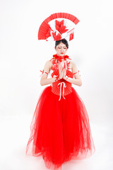 Young beautiful woman in Chinese Cheongsam modern makeup high fashion