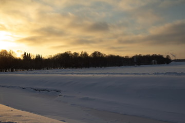 Peterhof, fountains and park in winter