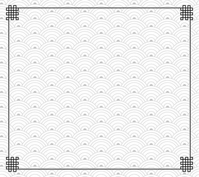 Vector Oriental Traditional Pattern, Black Frame, Endless Nodes, Black and White Monochrome Background.