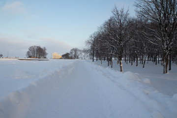 Peterhof, fountains and park in winter