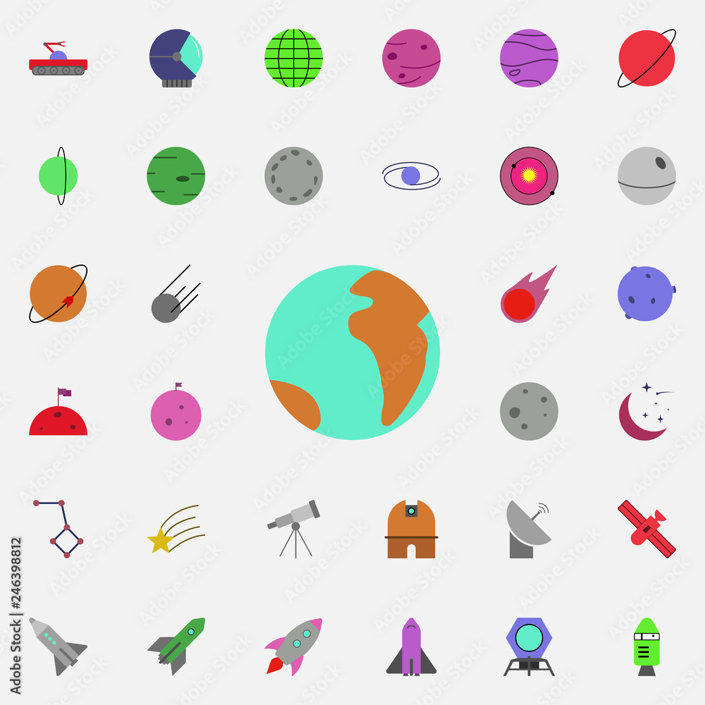 Poster earth from space colored icon. colored space icons universal set for web and mobile