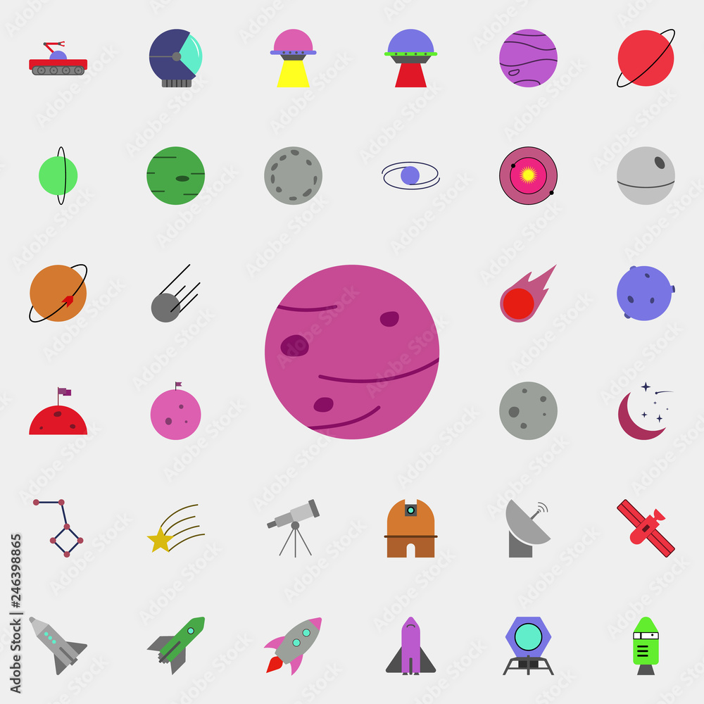 Poster red planet colored icon. colored space icons universal set for web and mobile