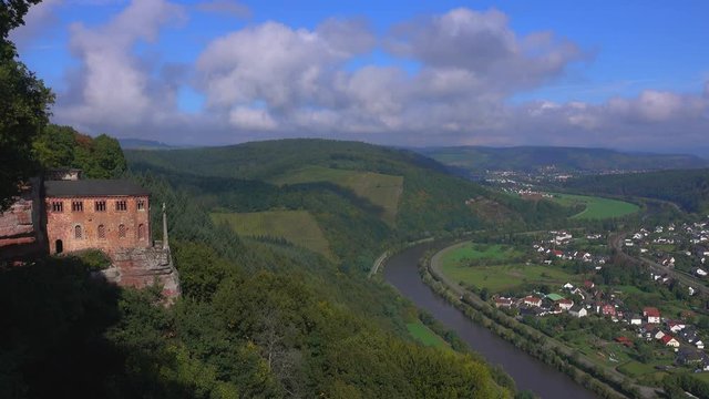 Hermitage with Funerary Chapel for John of Bohemia near Kastel-Staadt with view across Saar Valley near Serrig, Rhineland-Palatinate, Germany, Europe