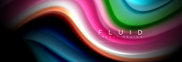 Abstract liquid colorful banner. Trendy wavy dynamic design. Fluid color shapes.