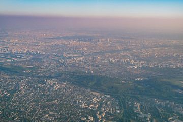 Aerial view of cityscape near airport
