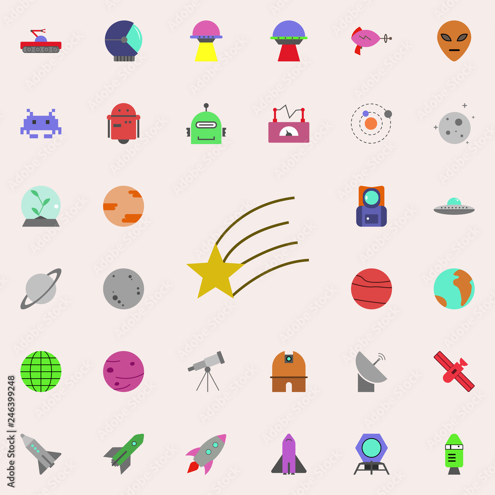 Poster falling star colored icon. colored space icons universal set for web and mobile
