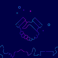 Handshake Vector Line Icon, Symbol, Pictogram, Sign on a Dark Blue Background. Related Bottom Border