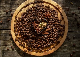 coffee beans, spices and sugar