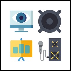 4 center icon. Vector illustration center set. speaker and presentation icons for center works