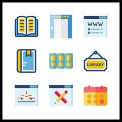 Fototapeta premium 9 page icon. Vector illustration page set. calendar and open book icons for page works