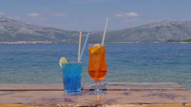 Cocktails on Prvi zal beach in Lumbarda, Korcula Island, Dalmatia, Croatia, Europe