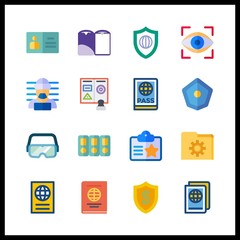 16 identity icon. Vector illustration identity set. secure and eye scan icons for identity works