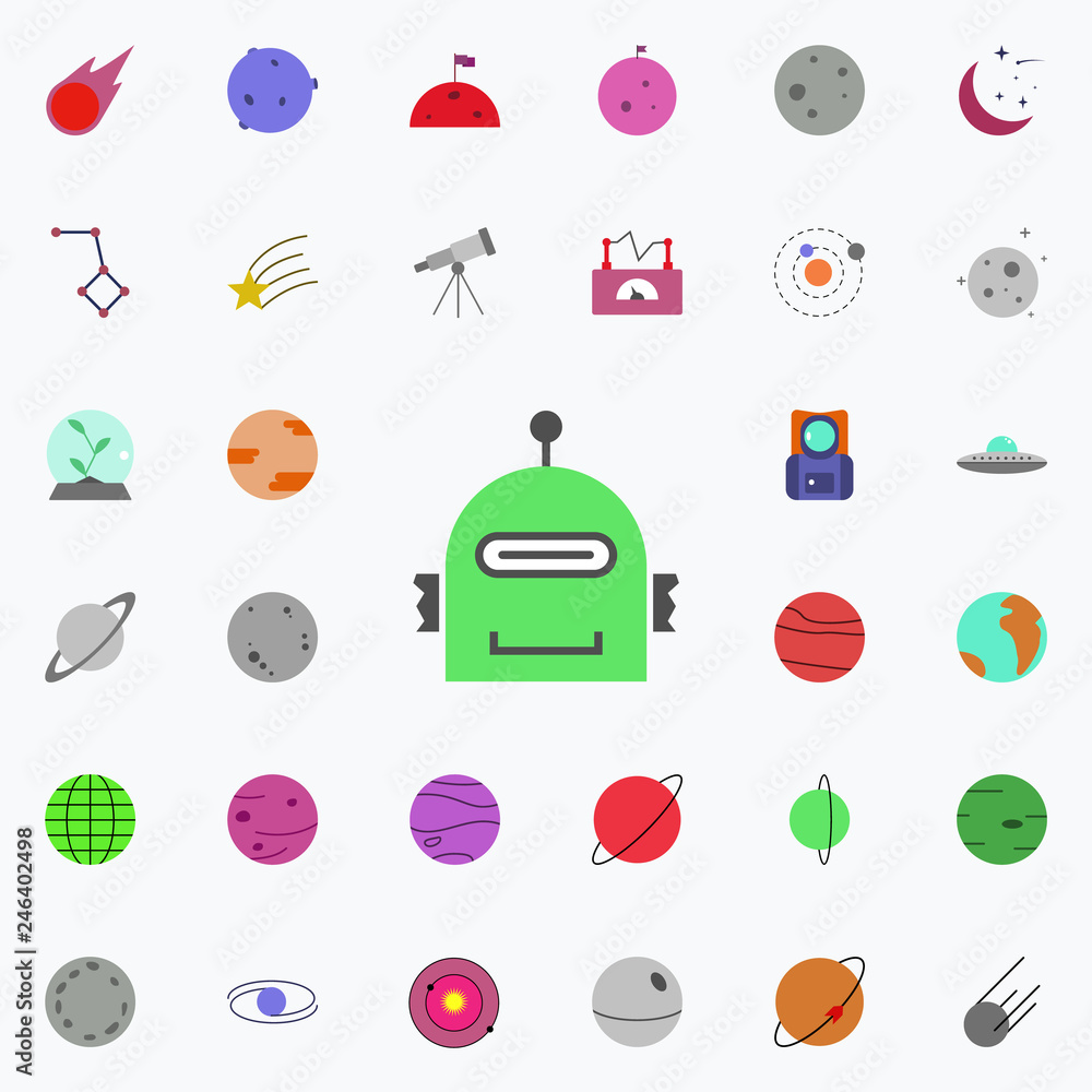 Poster robot head colored icon. colored space icons universal set for web and mobile