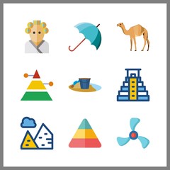 9 dry icon. Vector illustration dry set. ship propeller and pyramid icons for dry works