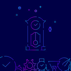 Grandfather Clock Vector Line Icon, Symbol, Pictogram, Sign on a Dark Blue Background. Related Bottom Border