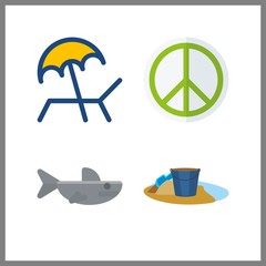 4 island icon. Vector illustration island set. sunbed and pacifism icons for island works