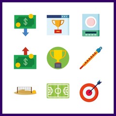 9 winner icon. Vector illustration winner set. ranking and voleyball ground icons for winner works