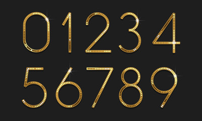 Golden font numbers vector