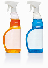 Nice transparent plastic bottle of detergent template, isolated on white background
