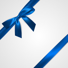 Realistic blue bow with ribbons isolated on white. Element for decoration gifts, greetings, holidays. Vector illustration