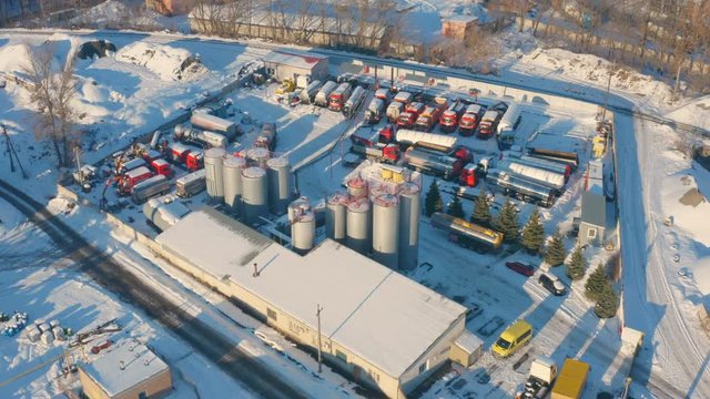 Air view of the modern emulsified bituminous materials and bitumen emulsion technology plant on a winter day